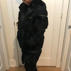 Real mink and rabbit fur coat with leather trim
